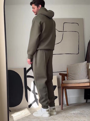 Casual Hooded Sweatshirt Elastic Waist Pants Set - MRC STOREsetMRC STOREMan wearing a green tracksuit standing in a room with abstract art on the wall.MRC STORECJMS246379705EVAS Show2XL