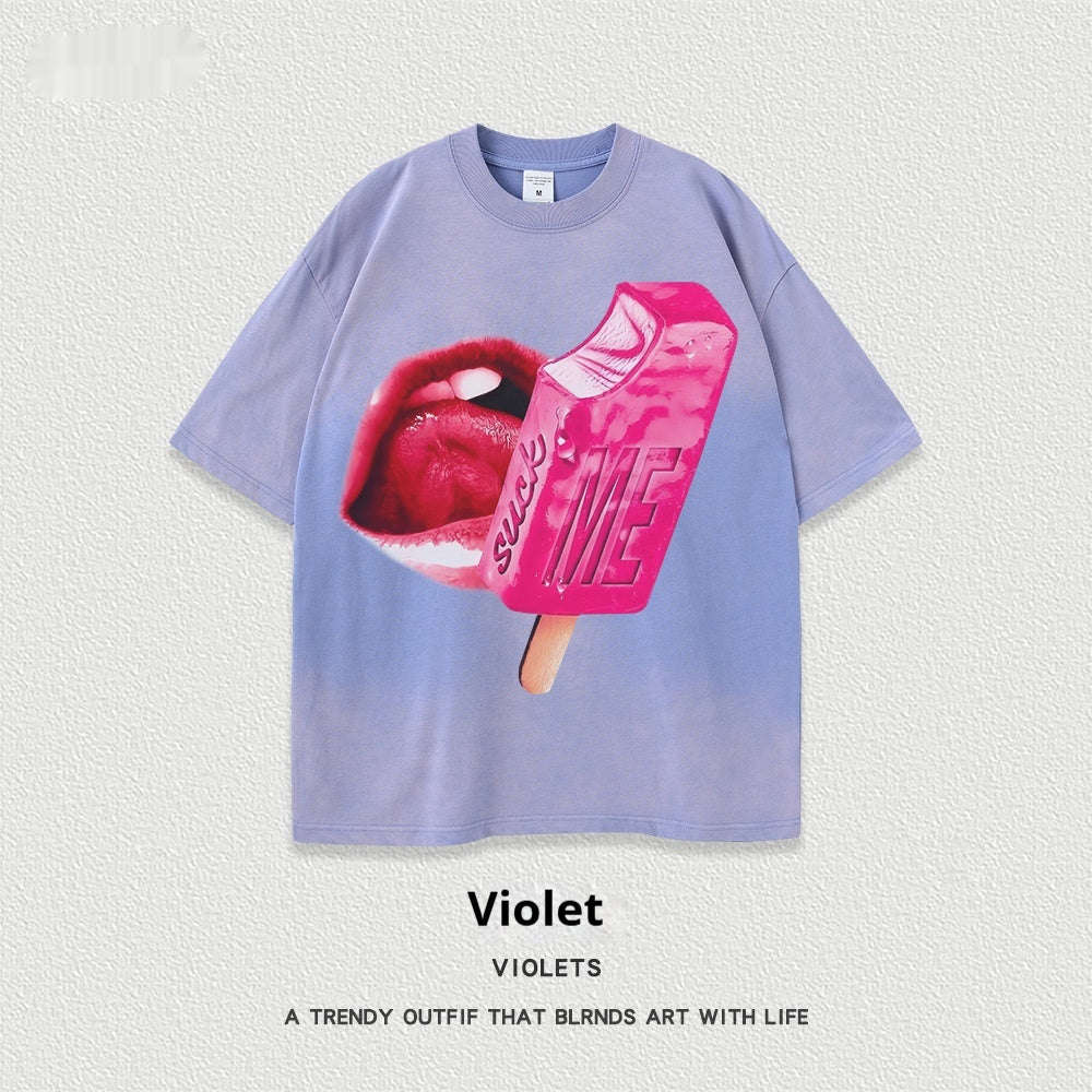 Women’s Street T-Shirt - Washed Cartoon Loose Top My Store  27.86