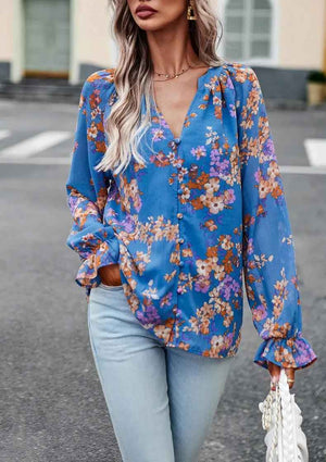 Chic Floral V - Neck Blouse - MRC STOREtopMy StoreChic Floral V - Neck BlouseMRC STORECJCS1792944-Apricot-LApricotL