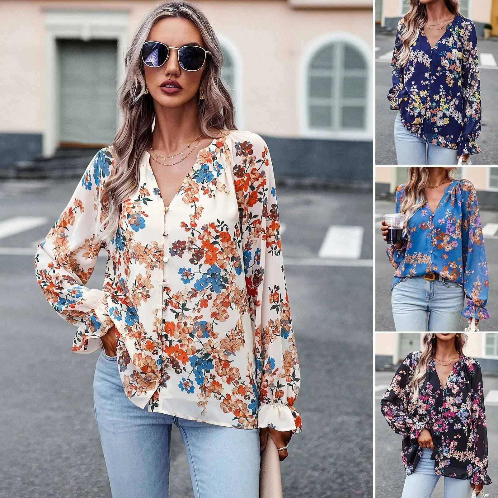 Chic Floral V - Neck Blouse - MRC STOREtopMy StoreChic Floral V - Neck BlouseMRC STORECJCS1792944-Apricot-LApricotL