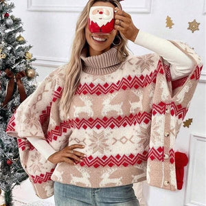Cozy Turtleneck Christmas Sweater with Batwing Sleeves – Perfect for the Festive Season - MRC STORE
