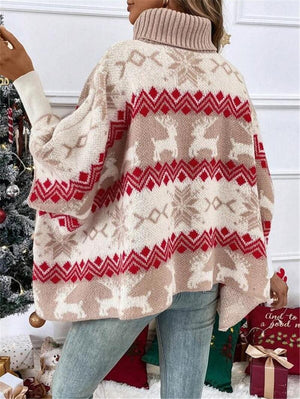 Cozy Turtleneck Christmas Sweater with Batwing Sleeves – Perfect for the Festive Season - MRC STORE