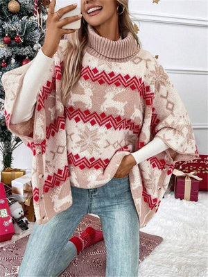 Cozy Turtleneck Christmas Sweater with Batwing Sleeves – Perfect for the Festive Season - MRC STORE