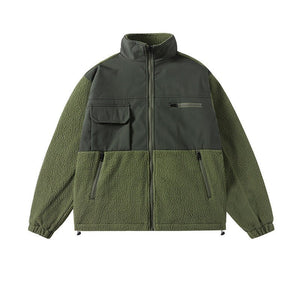 Cross Lapel Fleece Jacket - MRC STOREJacketsMRC STOREGreen jacket with a mix of textures on a white backgroundMRC STORECJXZ247870511KPBL703 Army Green2XL
