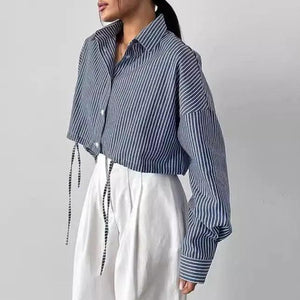 Cropped Striped Fashion Shirt - MRC STORE