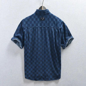 Men's Plaid Casual Denim Shirt - MRC STORE