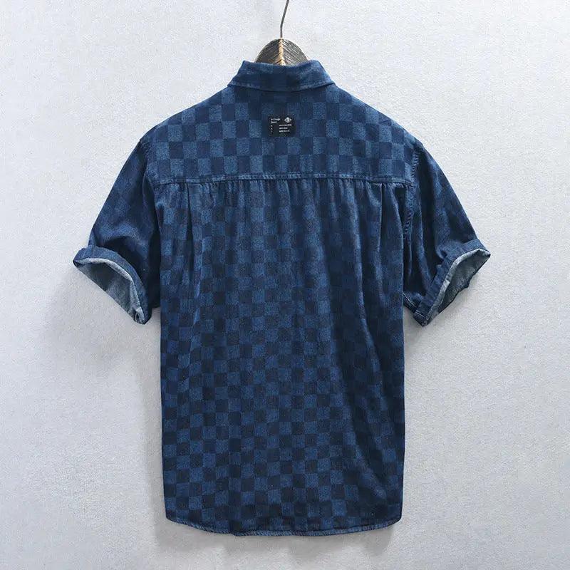 Men's Plaid Casual Denim Shirt - MRC STORE
