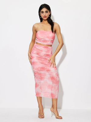 Tie dye Tube Top Printed Vest Skirt Suit - MRC STORE