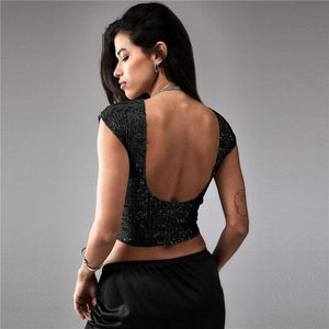 Shine Bright in Our Women's Tops Casual Short Sequin - MRC STORE