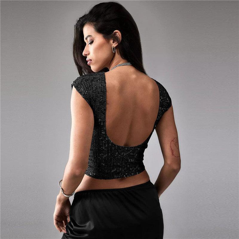 Shine Bright in Our Women's Tops Casual Short Sequin - MRC STORE