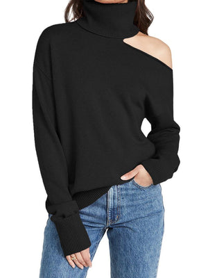 Elegant Off Shoulder Women's Sweater with Abstract Design - MRC STORE