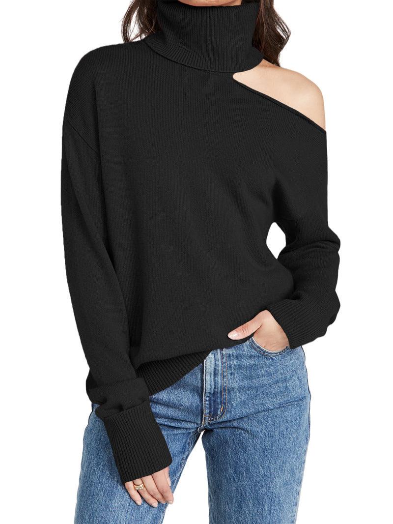 Elegant Off Shoulder Women's Sweater with Abstract Design - MRC STORE