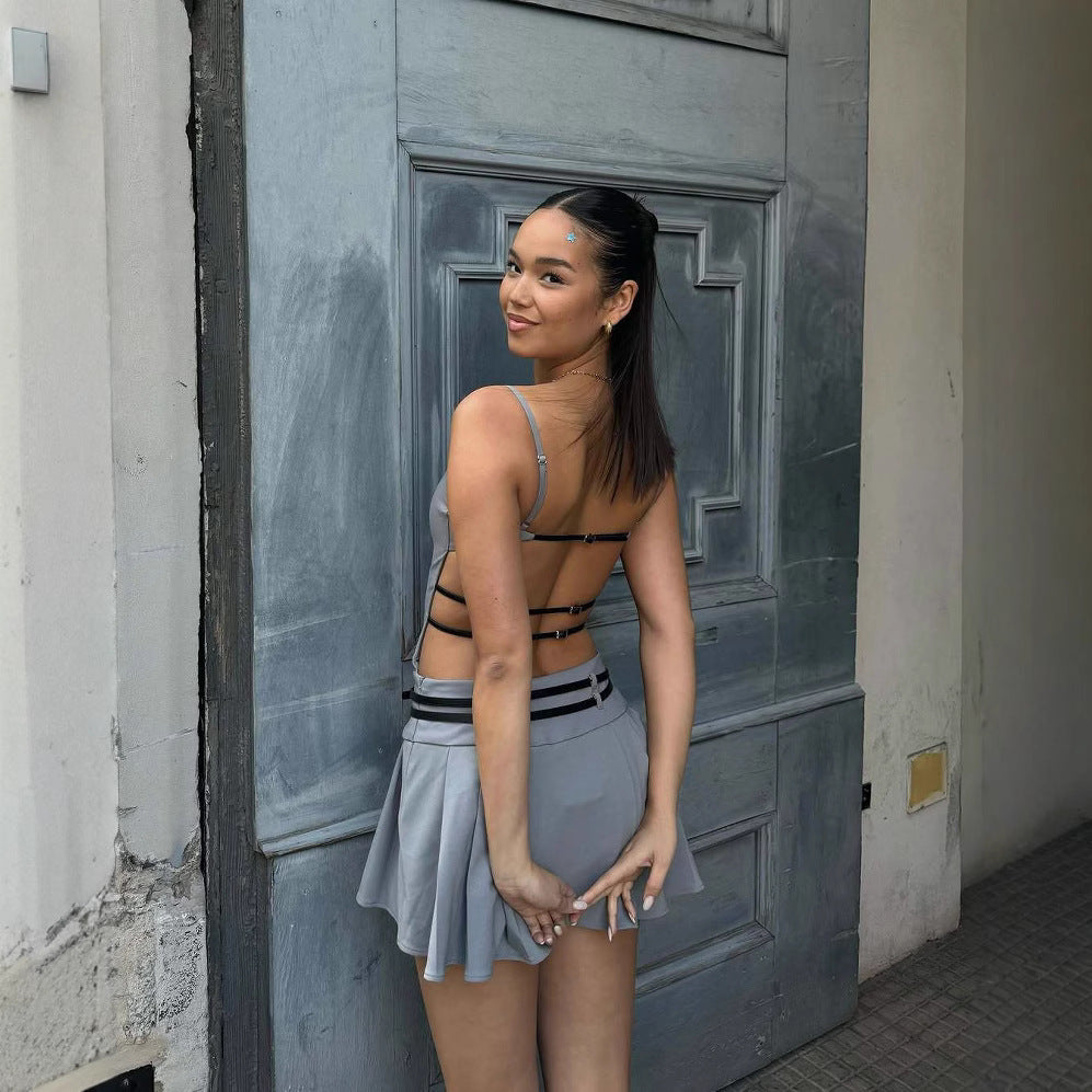 Women’s Backless Dress - Pleated A-Line Sling My Store