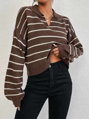 Women’s Knitted Sweater - Striped Loose Lapel My Store  27.10