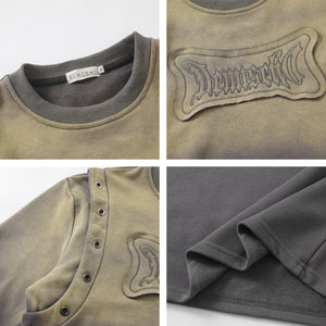 High Street Washed Distressed Embroidered Round Neck Sweater MRC STORE