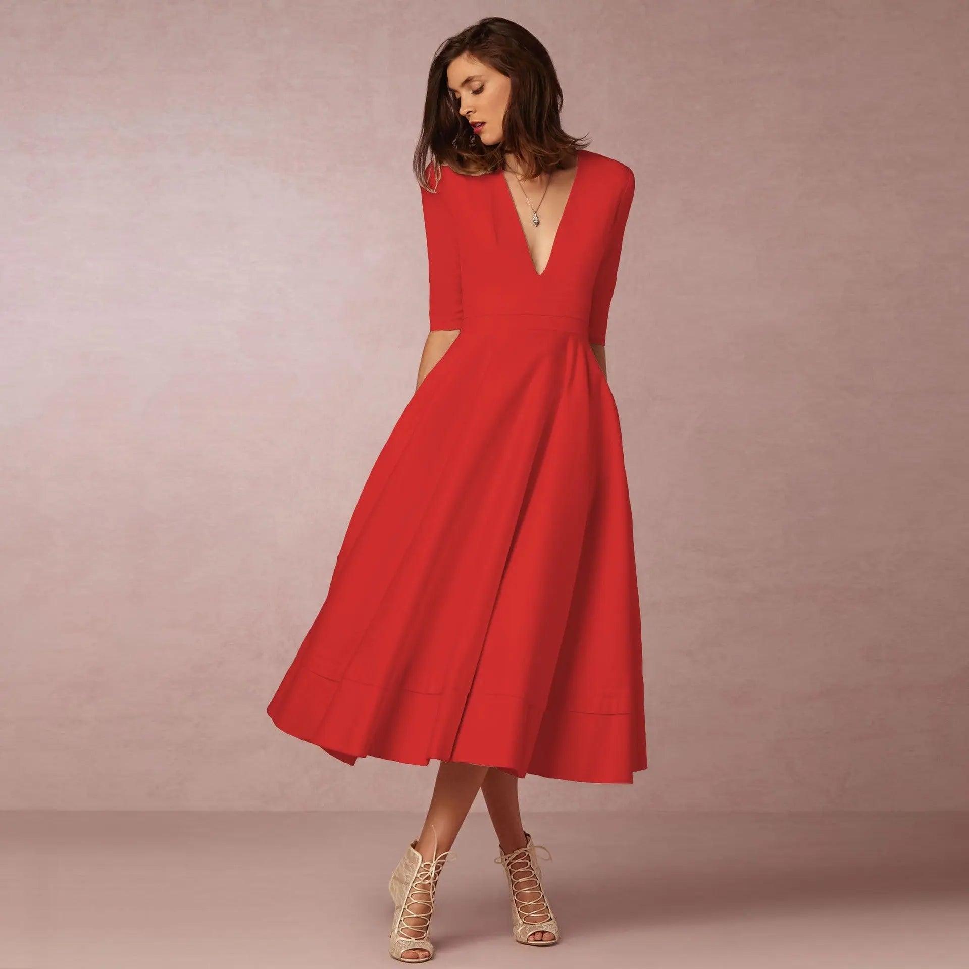 Chic V Neck Swing Dress - MRC STORE