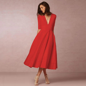 Chic V Neck Swing Dress - MRC STORE
