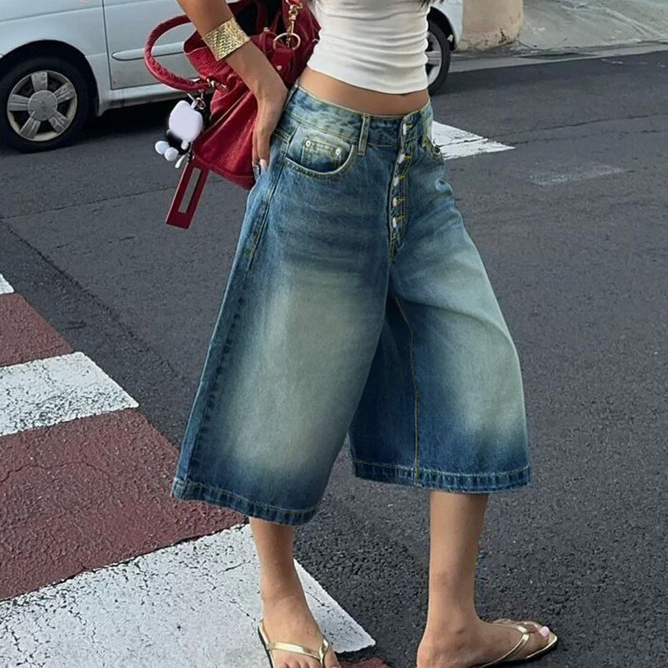 Women’s Denim Shorts - Multi-Breasted Cropped Fit My Store