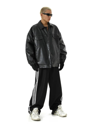 Vintage PU Leather Lapel Coat - MRC STORE