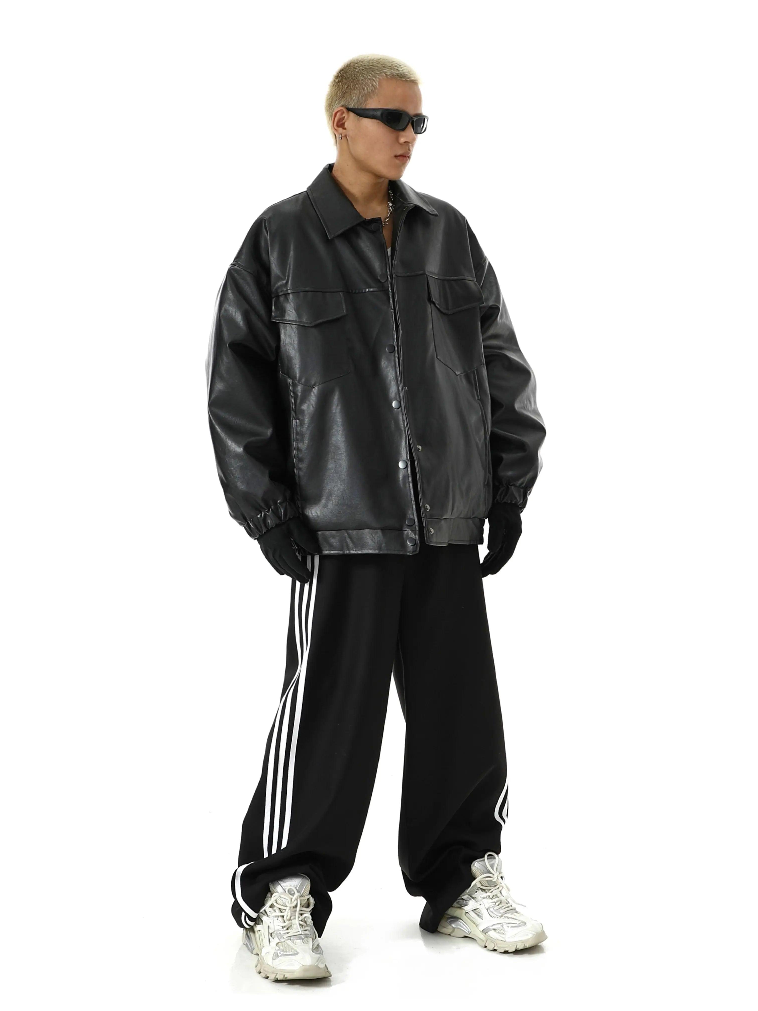 Vintage PU Leather Lapel Coat - MRC STORE