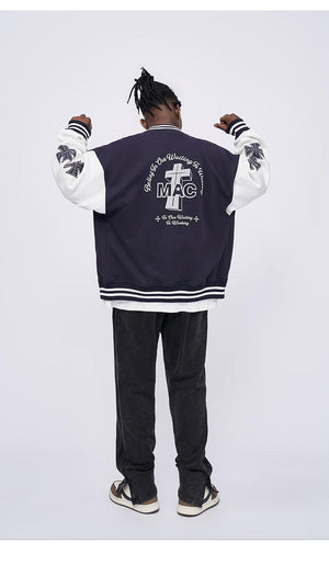 Contrast Color Loose Printed Baseball Jacket - Winter Streetwear Style - MRC STORE