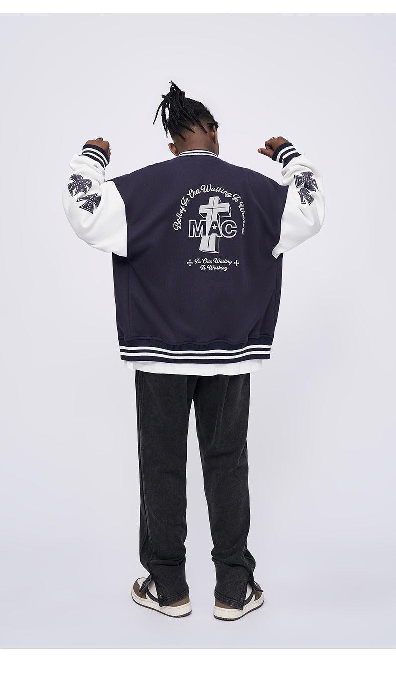 Contrast Color Loose Printed Baseball Jacket - Winter Streetwear Style - MRC STORE