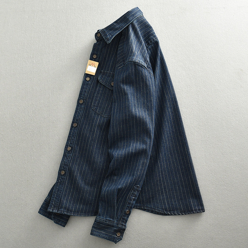 Men’s Denim Shirt - Striped Dark Blue Coat My Store