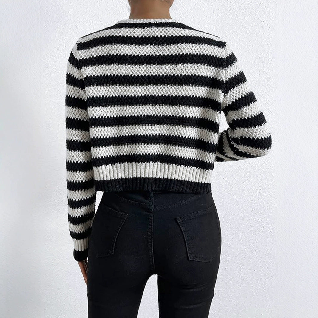 Women’s Cardigan Jacket - Striped Round Neck