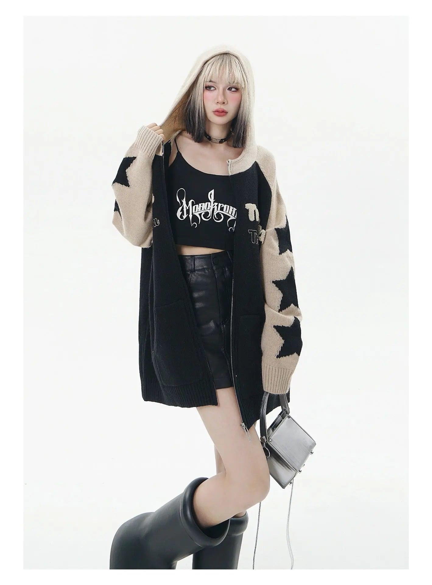 Loose Hooded Zip Cardigan - MRC STORE