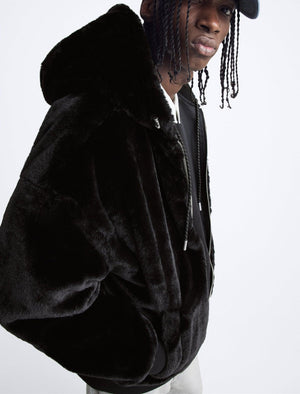 Plush Hooded Faux Fur coat - Cozy and Stylish Outerwear for Cold Weather- Double-Sided Design with Stick Pockets - MRC STORE