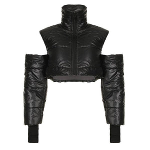 Mechanical Style Off-Shoulder Zipper Cotton Jacket - MRC STORE