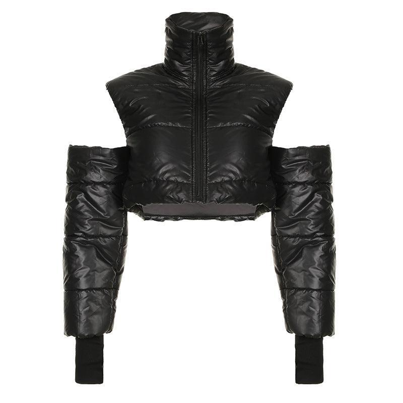 Mechanical Style Off-Shoulder Zipper Cotton Jacket - MRC STORE