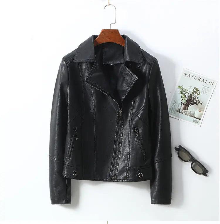 Lapel Small Leather Coat - MRC STORE