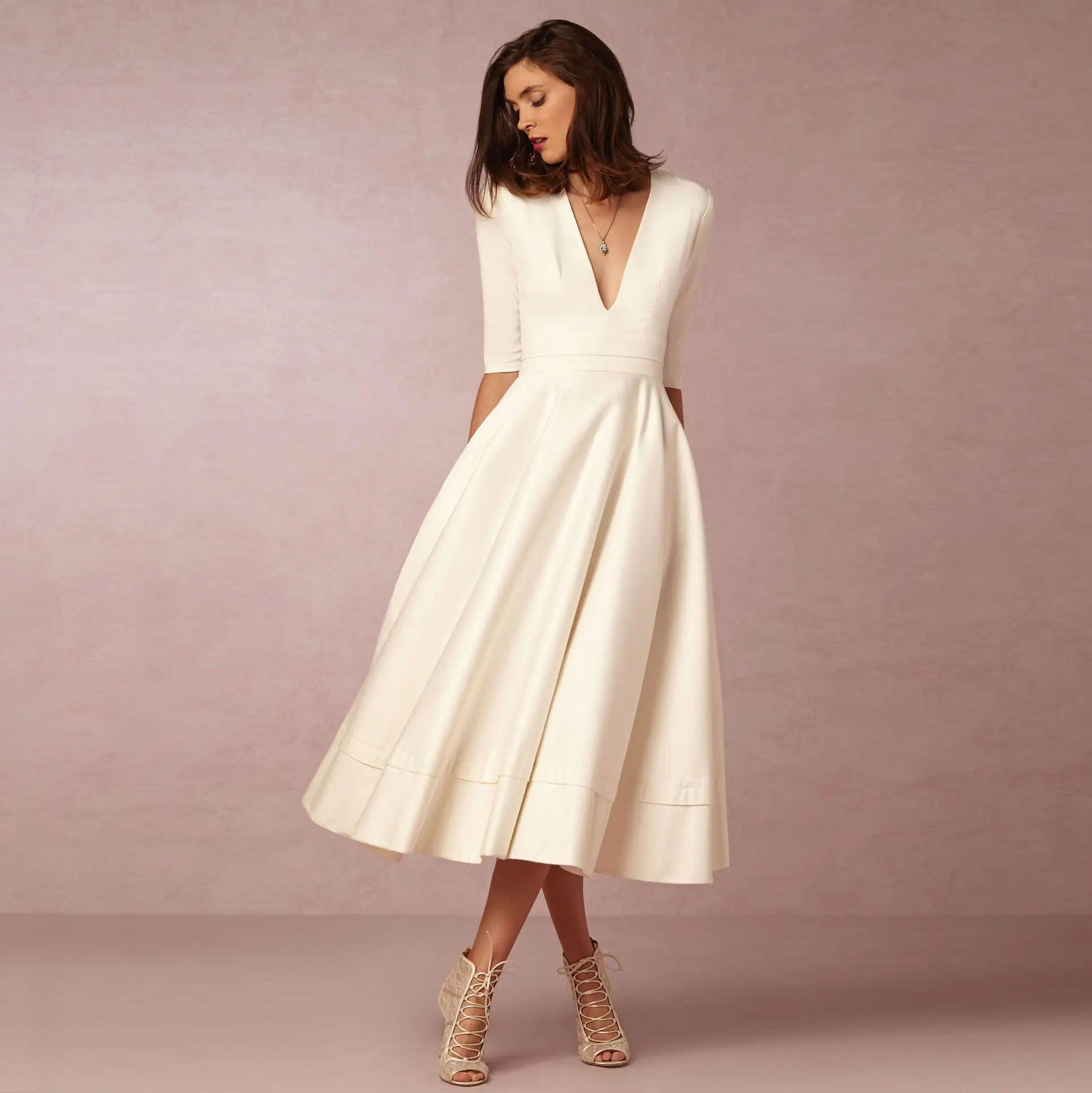 Chic V Neck Swing Dress - MRC STORE