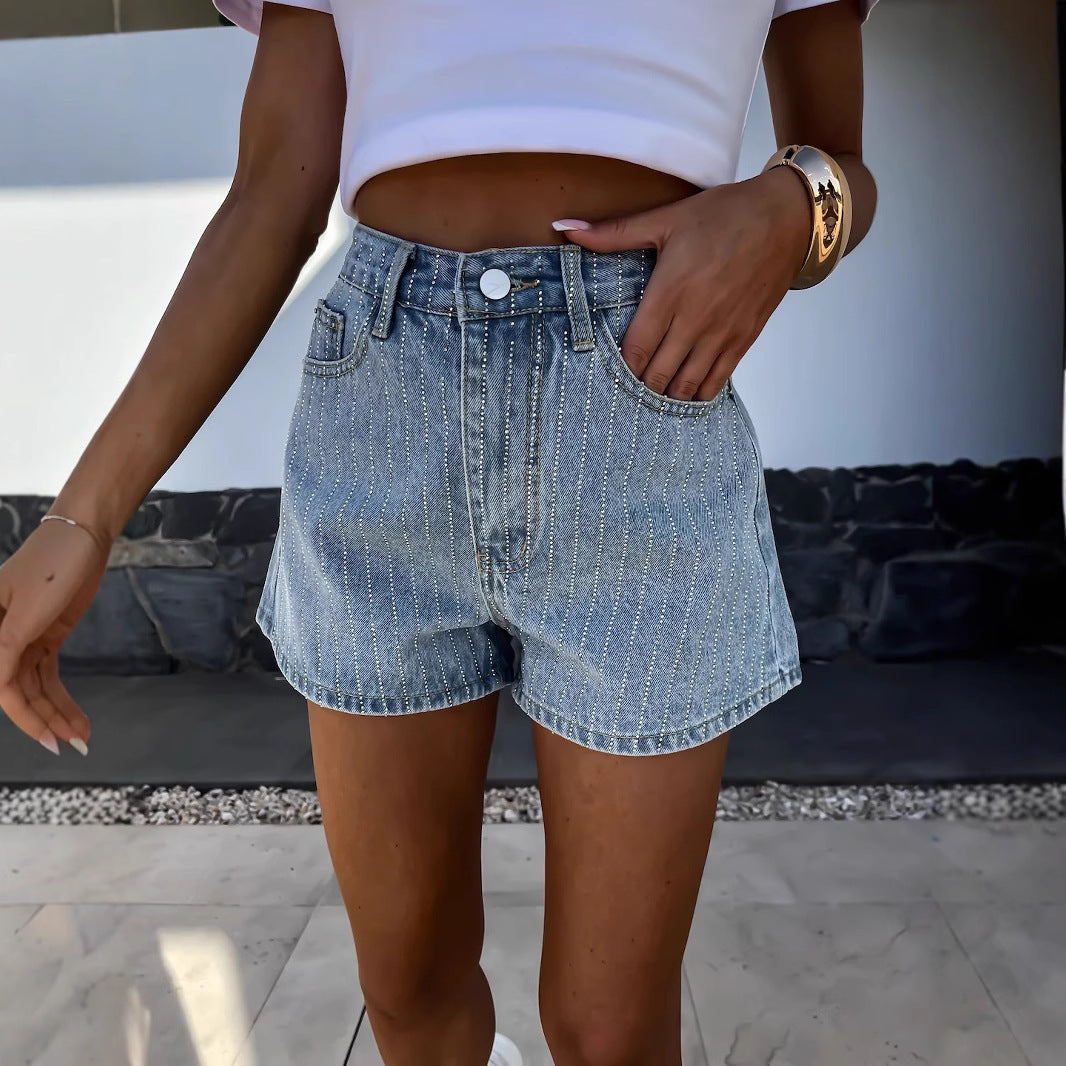 Women’s Denim Shorts - Rhinestone Straight My Store