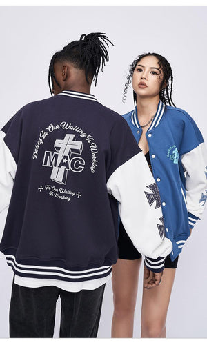Contrast Color Loose Printed Baseball Jacket - Winter Streetwear Style - MRC STORE