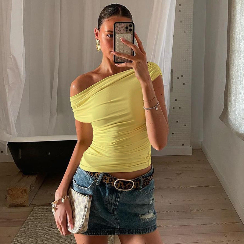 Women’s Sleeveless Top - Diagonal Collar Solid My Store