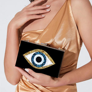 Luxury White Marbled Acrylic Clutch with Evil Eye Chain – Designer Summer Handbag - MRC STORE