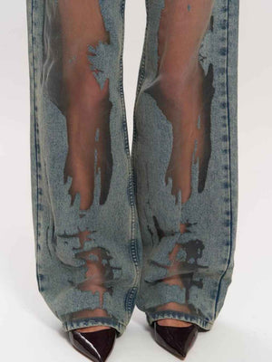 Vintage Hollow Textured Straight-Leg Jeans