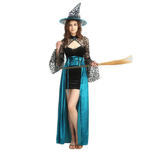 Elegant Blue Witch Halloween Cosplay Stage Costume - Polyester Knitted Fabric - MRC STORE