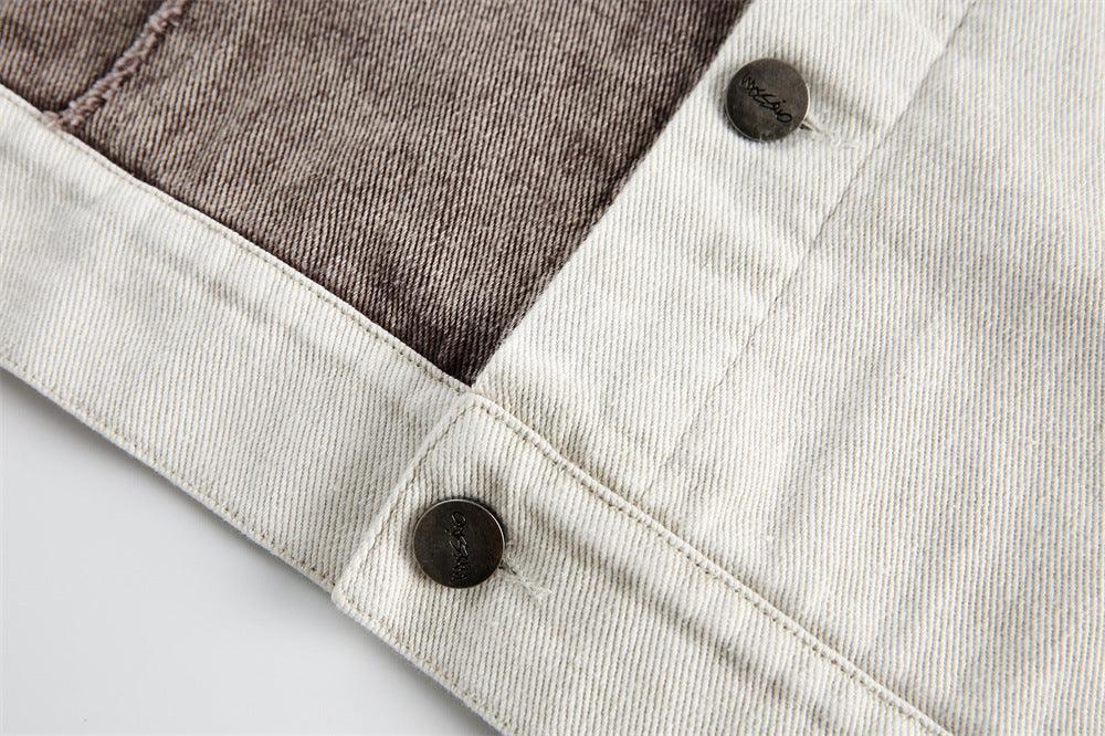 Color Contrast Patchwork Irregular Jacket Coat - Denim Casual Wear for Youth - MRC STORE