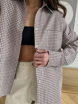 Women’s Plaid Shirt - Loose Cotton 65cm Fit My Store