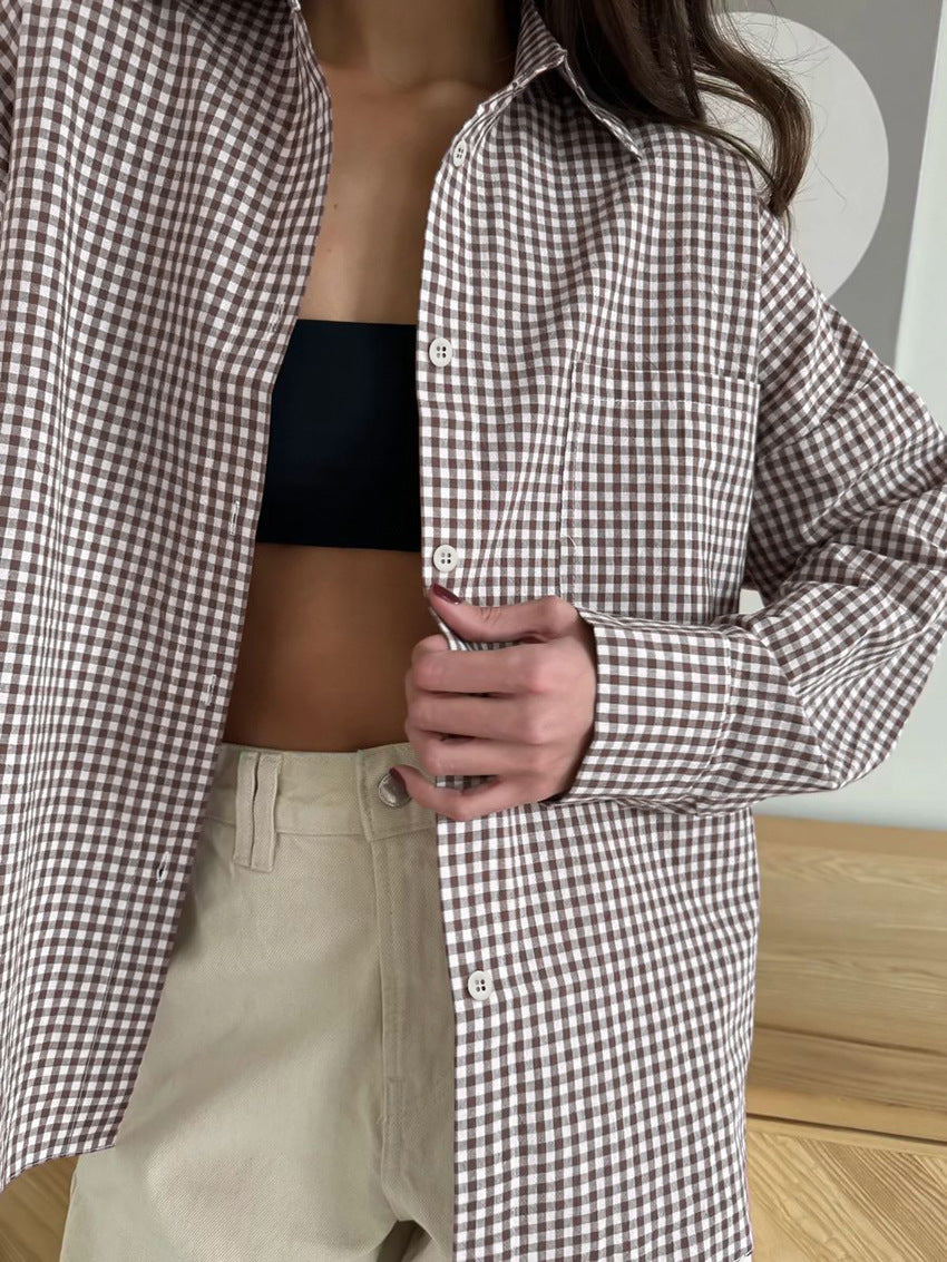 Women’s Plaid Shirt - Loose Cotton 65cm Fit My Store