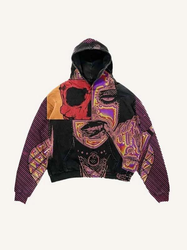 Colorblock Skull Print Pocket 3D Hoodie - Multiple Colors - MRC STORE