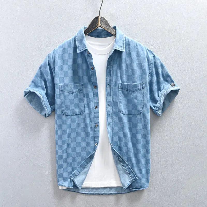 Men's Plaid Casual Denim Shirt - MRC STORE