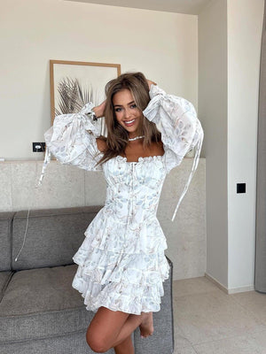 Elegant Ruffled Long - Sleeve Floral Mini Dress - MRC STOREDressMRC STOREElegant Ruffled Long - Sleeve Floral Mini Dress - Slim Fit Women's Daily Wear - MRC STOREMRC STORECJLY219647804DWFloralL