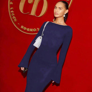 Elegant Solid Color Dress Backless Slim Fit Long Dress – High Waist Fashion - MRC STORE