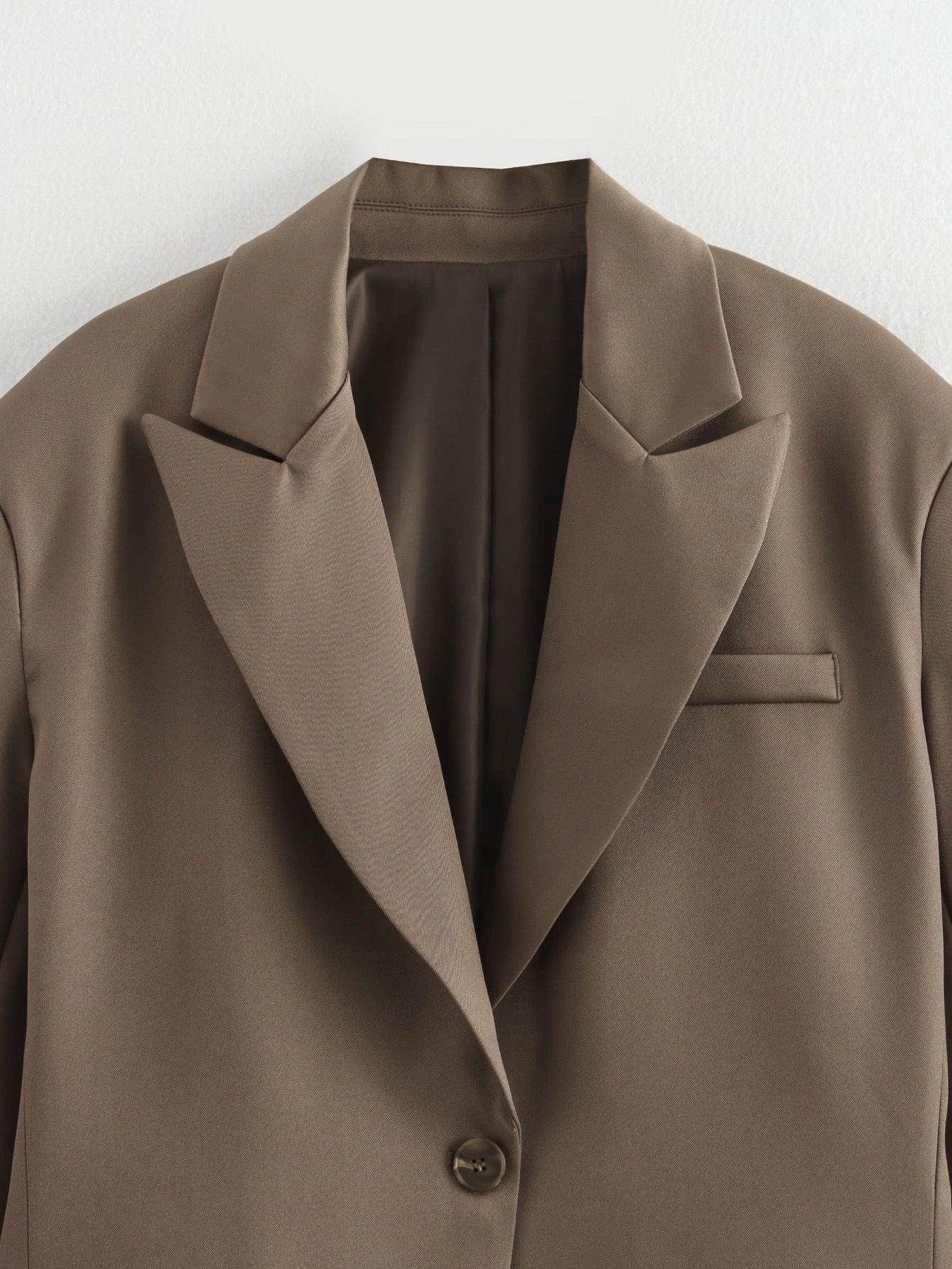 European and American Women's Fashion Blazer – Olive Green Solid Color Commuting Style - MRC STORE