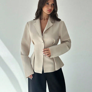 European Slim - Fit Solid Color Blazer Coat - MRC STOREJacketsMRC STOREWoman wearing a beige blazer against a white backgroundMRC STORECJYD258141503CXApricotL