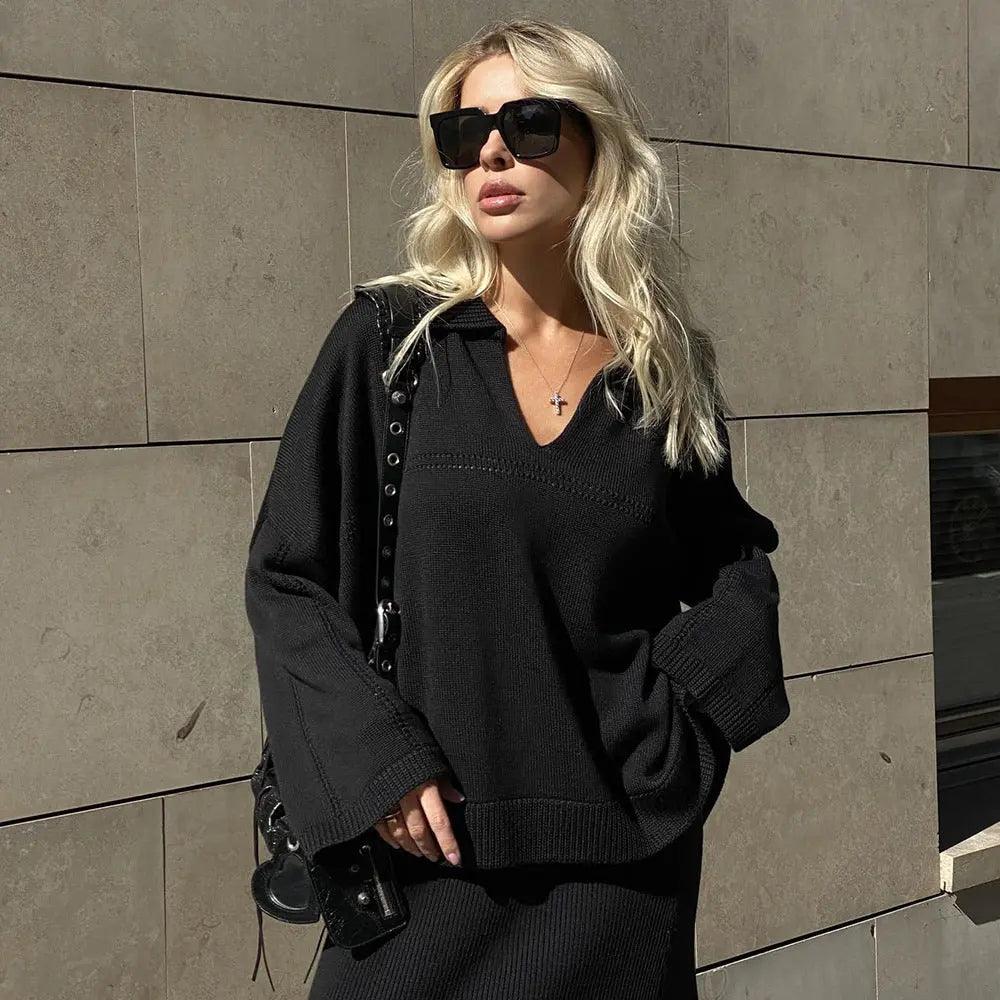 V-Neck Loose Sweater Set - MRC STORE